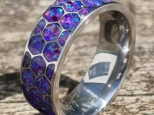 Titanium Hex Opal Inlay Ring